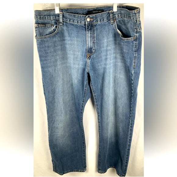 Calvin Klein Jeans Mens 42x30 Baggy Bootcut Vintage Y2K Denim Blue Made In Egypt - Picture 1 of 12